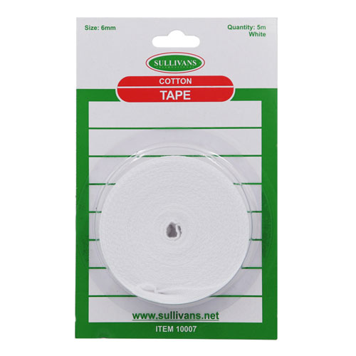 10007 Sullivans 6mm Cotton Tape - White - 5m 