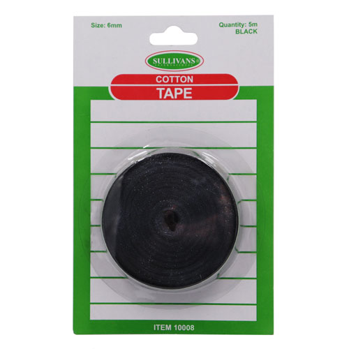 10008 Sullivans 6mm Cotton Tape - Black - 5m 