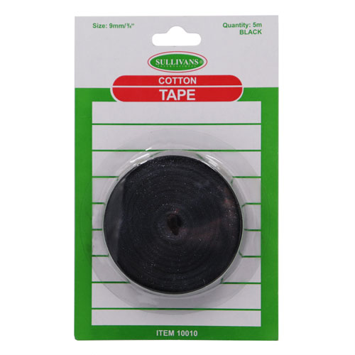 10010 Sullivans 9mm Cotton Tape - Black - 5m 	