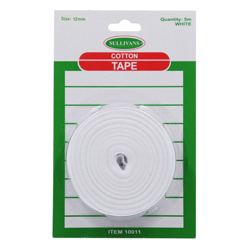 10011 Sullivans 12mm Cotton Tape - White - 5m 