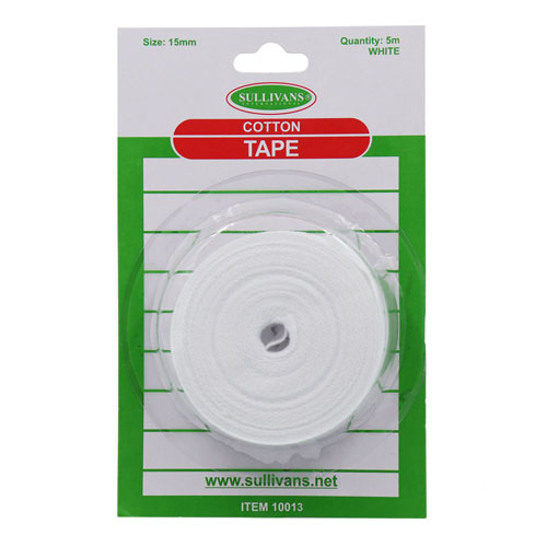 10013 Sullivans 15mm Cotton Tape - White - 5m 	