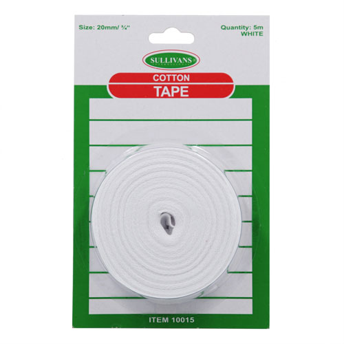10015 Sullivans 20mm Cotton Tape - White - 5m 