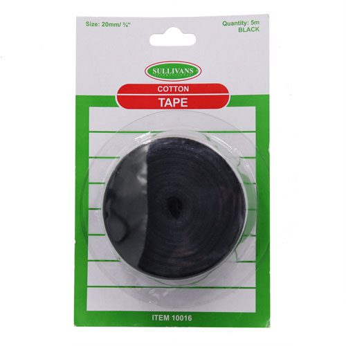 10016 Sullivans 20mm Cotton Tape - Black - 5m 	