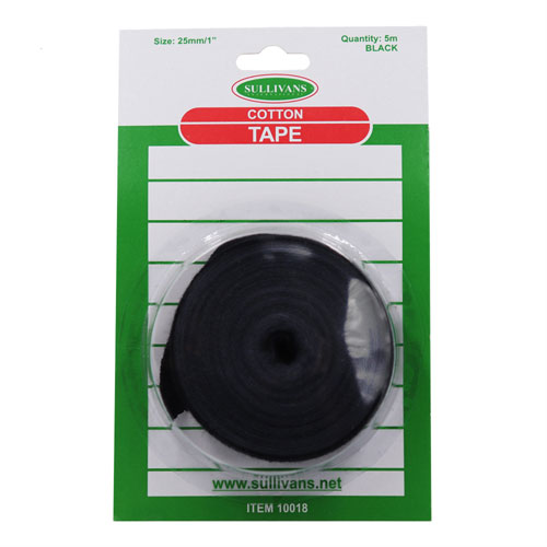 10018 Sullivans 25mm Cotton Tape - Black - 5m 	