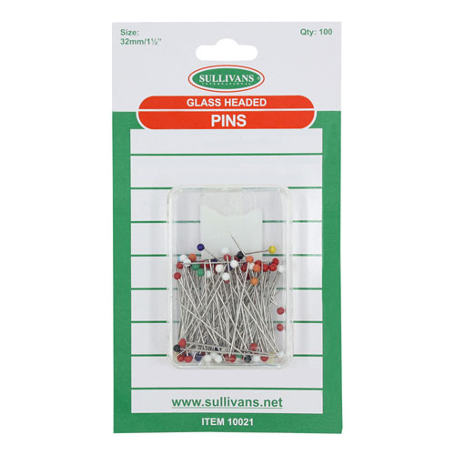 10021 Sullivans 32mm Glass Head Pins - 100pcs