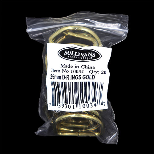 10034 Sullivans D Ring - 25mm - Gold - 20pcs	