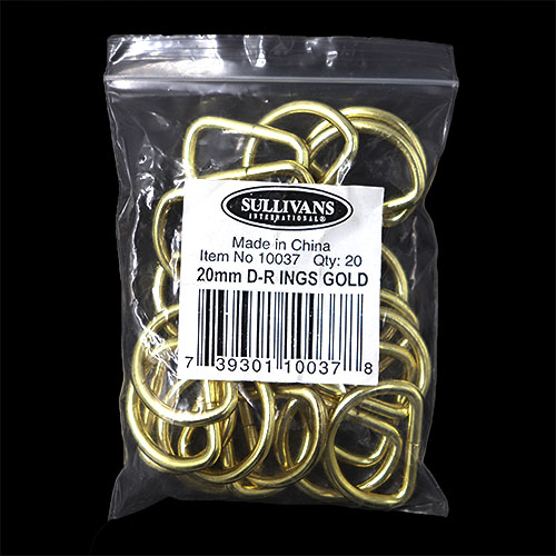 10037 Sullivans D Ring - 20mm - Gold - 20pcs	