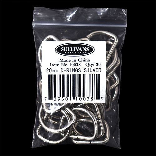 10038 Sullivans D Ring - 20mm - Silver - 20pcs	