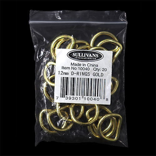 10040 Sullivans D Ring - 12mm - Gold - 20pcs	