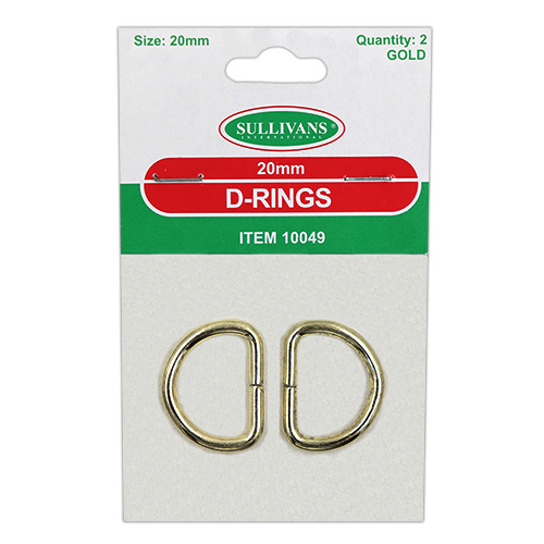 10049 Sullivans D Ring - 20mm - Gold - 2pcs	