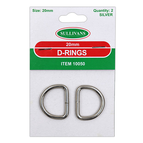 10050 Sullivans D Ring - 20mm - Silver - 2pcs	
