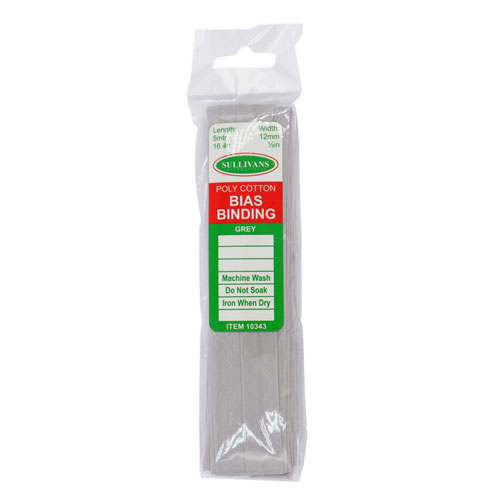 10343 Sullivans 12mm Poly-cotton Bias Binding - Grey	