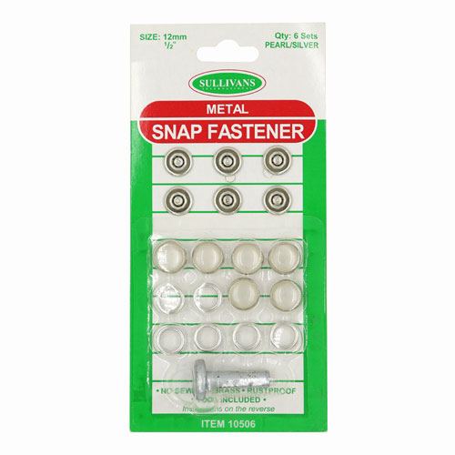 10506 Sullivans 12mm Metal Snap Fastener With Tool - Pearl Silver
