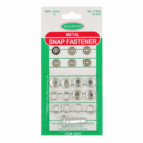10507 Sullivans 12mm Metal Snap Fastener With Tool - Silver