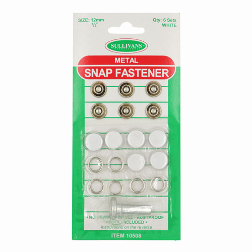 10508 Sullivans 12mm Metal Snap Fastener With Tool - White