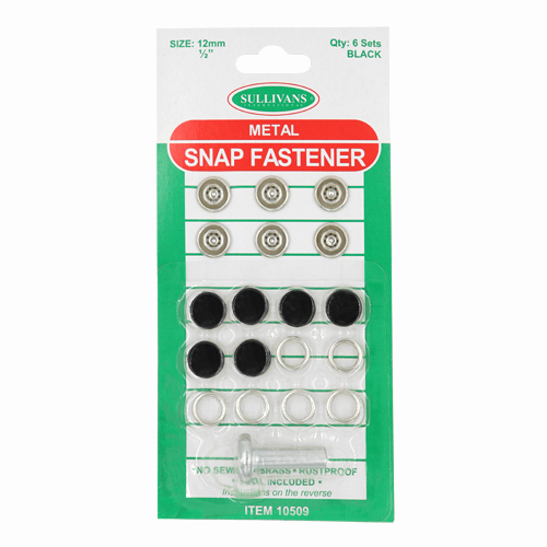 10509 Sullivans 12mm Metal Snap Fastener With Tool - Black