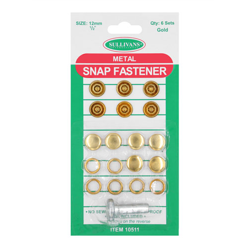 10511 Sullivans 12mm Metal Snap Fastener With Tool - Gold