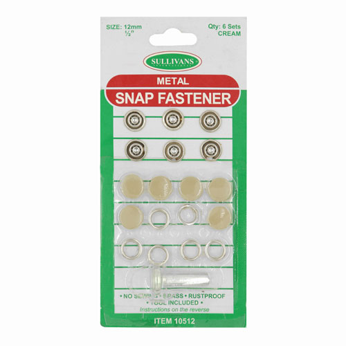 10512 Sullivans 12mm Metal Snap Fastener With Tool - Cream