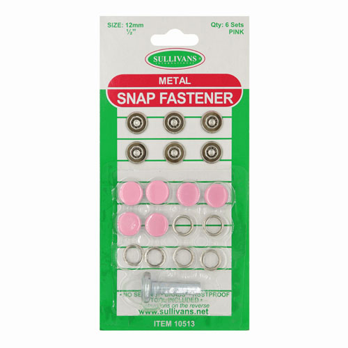 10513 Sullivans 12mm Metal Snap Fastener With Tool - Pink