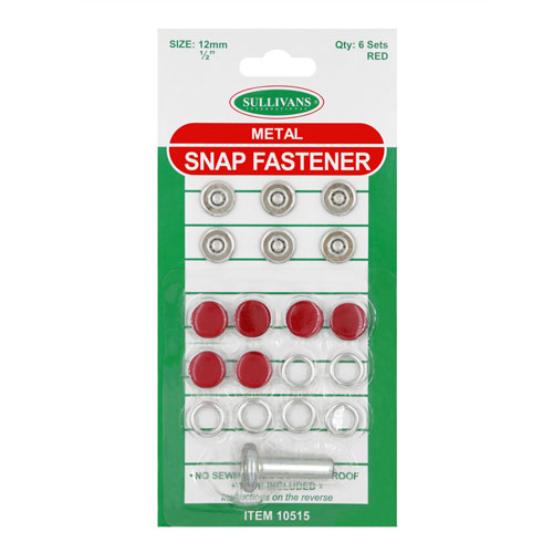 10515 Sullivans 12mm Metal Snap Fastener With Tool - Red