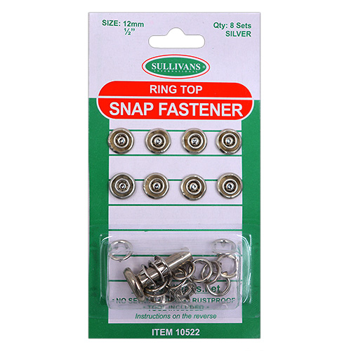 10522 Sullivans 12mm Ring Top Snap Fastener With Tool - Silver