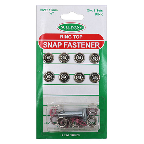 10525 Sullivans 12mm Ring Top Snap Fastener With Tool - Pink