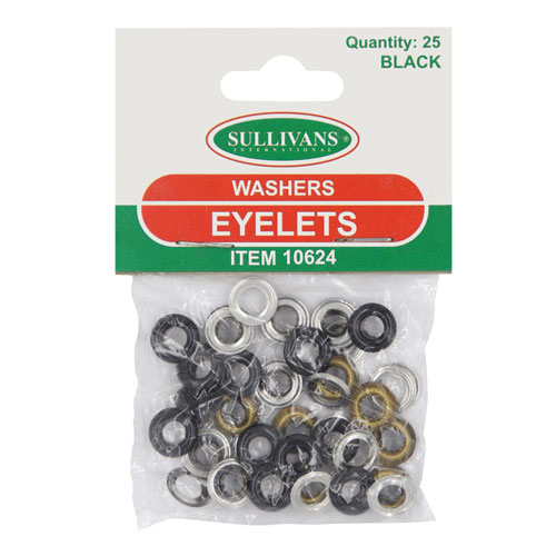 10624 Sullivans 4mm Eyelets - 25 Washers - Black