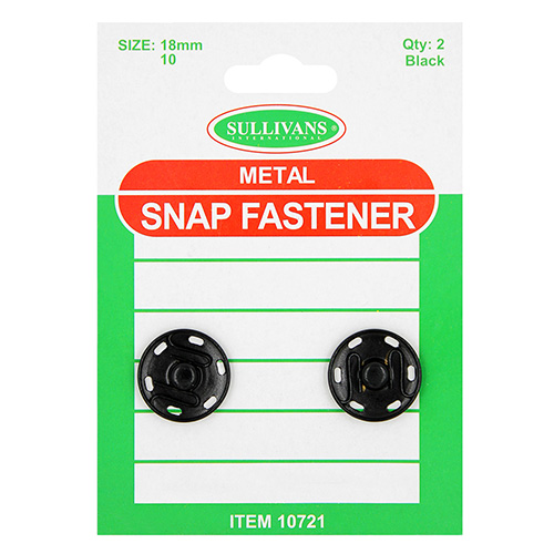 10721 Sullivans Snap Fastener - Size #10/18mm - Black