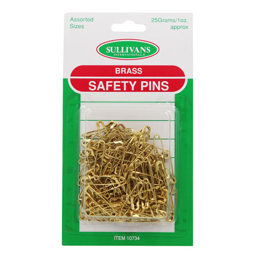 10734 Sullivans Safety Pins - Assorted Sizes - Brass