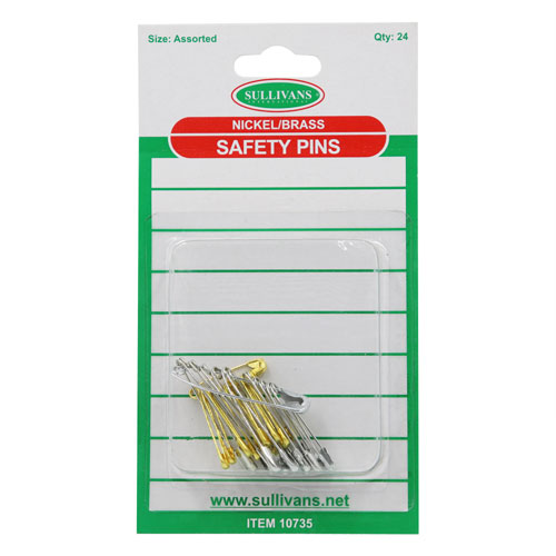 10735 Sullivans Safety Pins - Assorted Sizes - Brass And Nickel