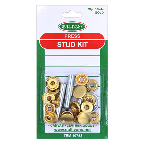 10753 Sullivans 5 Pack Press Stud Kit Plus Tool - 15mm - Gold
