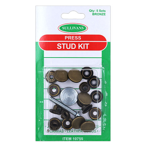 10755 Sullivans 5 Pack Press Stud Kit Plus Tool - 15mm - Bronze