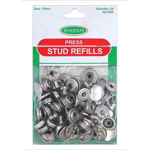 10760 Sullivans Heavy Duty Press Stud Refills - 15mm - Silver