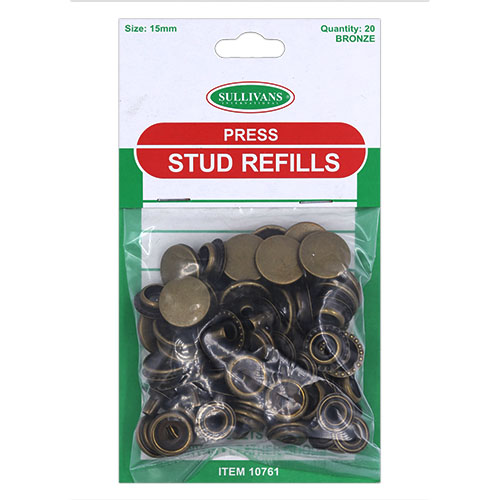 10761 Sullivans Heavy Duty Press Stud Refills - 15mm - Bronze