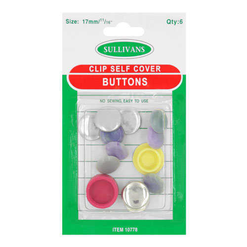 10778 Sullivans 17mm Clip Self Cover Buttons - Metal Silver