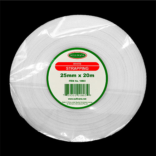10803 Sullivans 25mm Polypropylene Strapping - White -  20mt