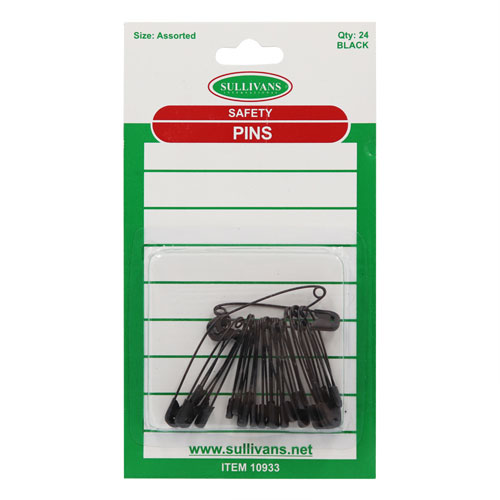 10933 Sullivans Safety Pins - Assorted Sizes - Black 