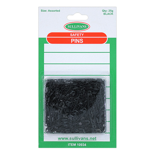 10934 Sullivans Safety Pins - Assorted Sizes - Black 