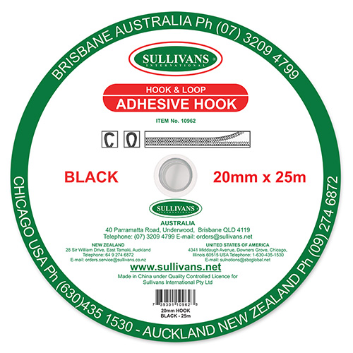 10962 Sullivans Stick On Hook Tape - 20mm - Black 