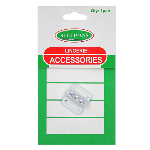10982 Sullivans 11mm Bikini Front Hook Clasps - White With Diamante
