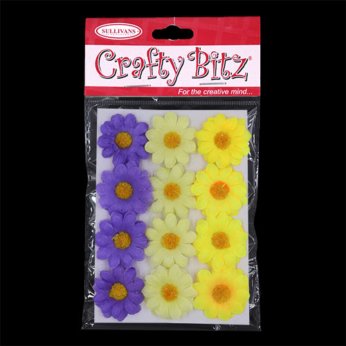 11176 Crafty Bitz Daisy Flowers - Purple/yellow/orange - 12pcs