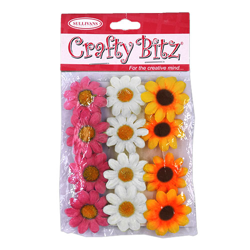 11177 Crafty Bitz Daisy Flowers - Pink/white/orange - 12pcs