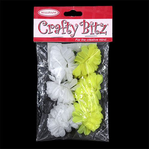 11178 Crafty Bitz Flowers - White And Yellow - 6pcs