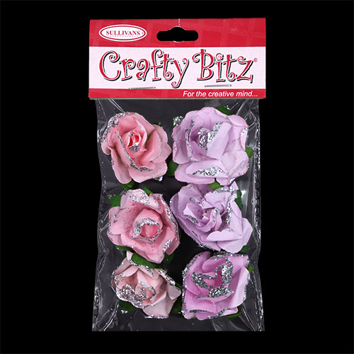 11182 Crafty Bitz Adhesive Glitter Flowers - Assorted - 6pcs
