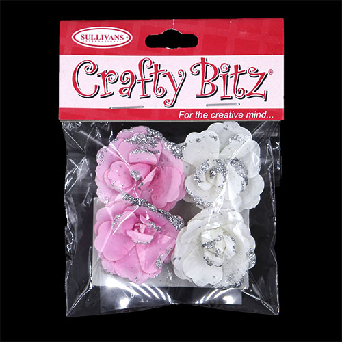 11183 Crafty Bitz Adhesive Glitter Flowers - Assorted - 4pcs
