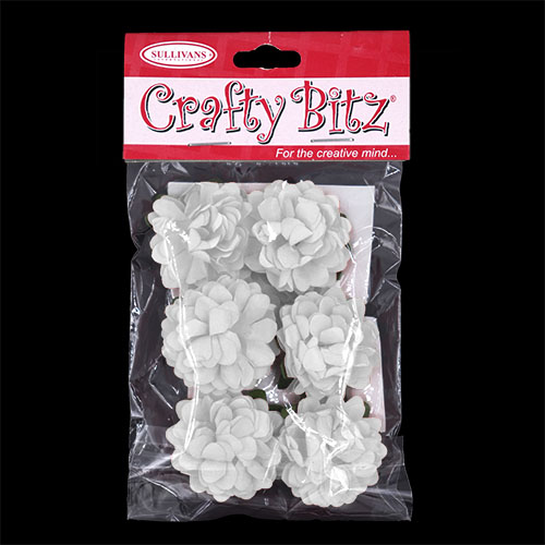 11184 Crafty Bitz Flower With Stem - White - 6pcs