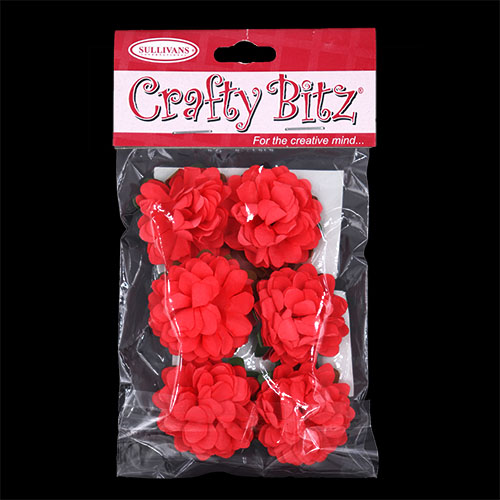 11185 Crafty Bitz Flower With Stem - Red - 6pcs