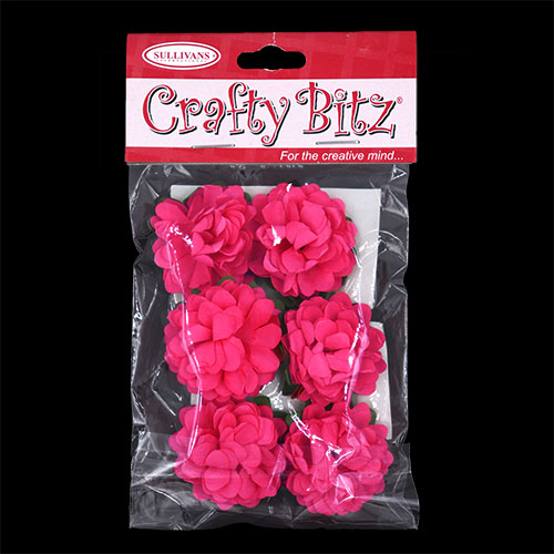 11186 Crafty Bitz Flower With Stem - Hot Pink - 6pcs