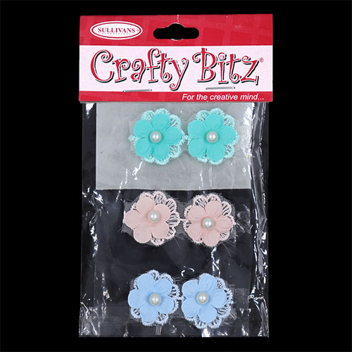 11189 Crafty Bitz Flower With Pearl  - Assorted - 6pcs