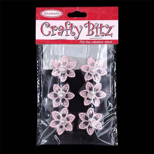 11190 Crafty Bitz Adhesive Flower With Pearl - Pink - 6pcs